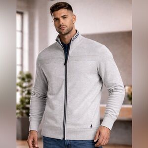 Nautica Navtech Full Zip Mock Neck Sweater light grey cream men’s size XXL